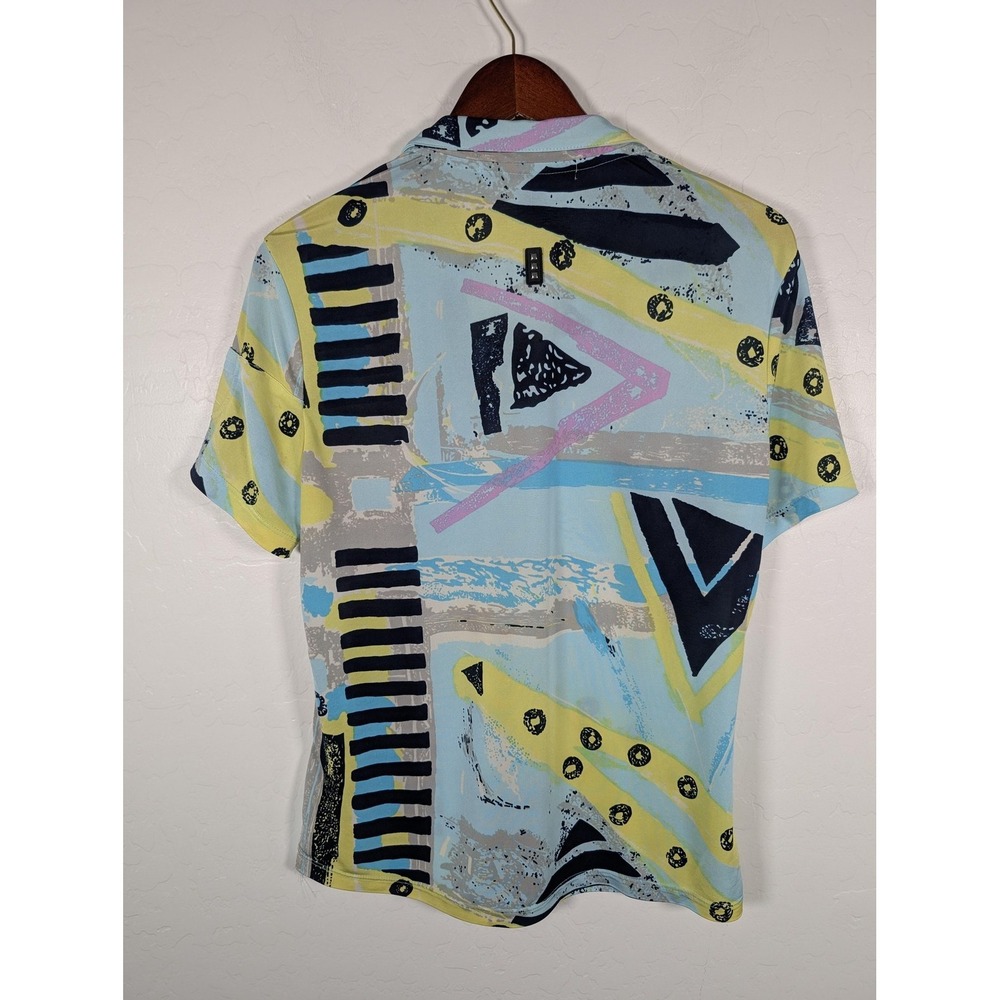 Jamie Sadock Polo Shirt Womens Medium Blue Yellow Abstract Golf Short Sleeve Top - Picture 6 of 11